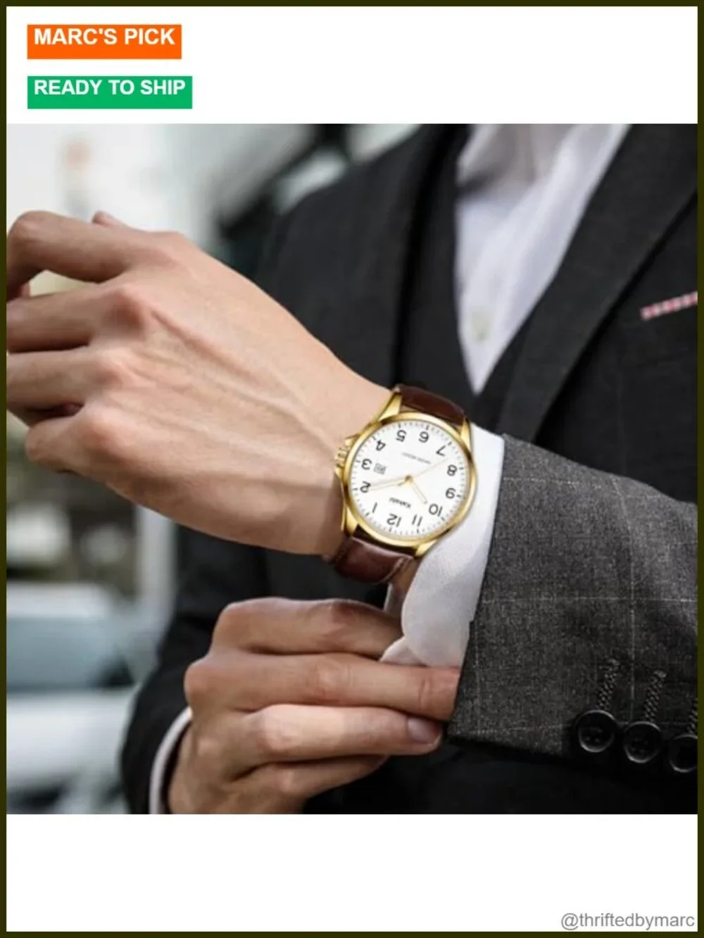 Minimalist Leather Strap Quartz Analog Watch for Men, Water Resistant